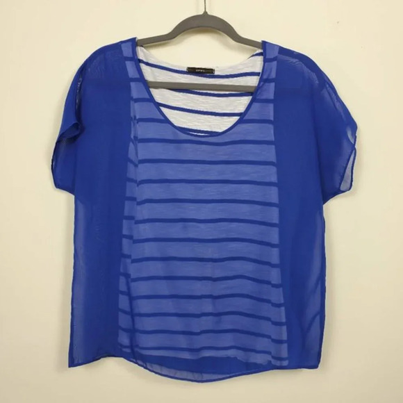 Soprano Striped Tank Top with Sheer‎ Cover Up Womans Size S Blue White - Picture 1 of 8